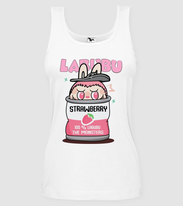 Labubu Strawberry minta fehér pólón