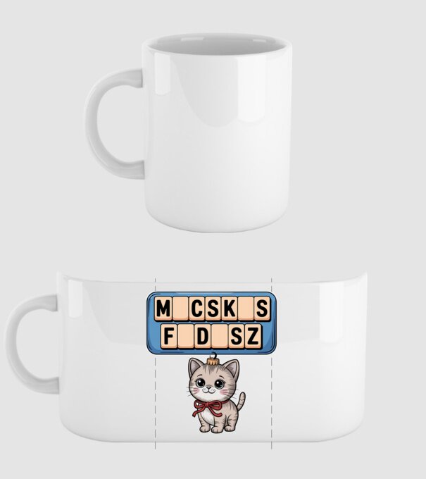 Macskás Fadísz minta fehér pólón