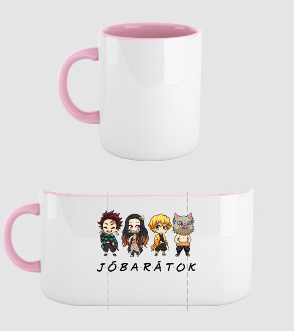 Jóbarátok Demon Slayer minta világos rózsaszín pólón