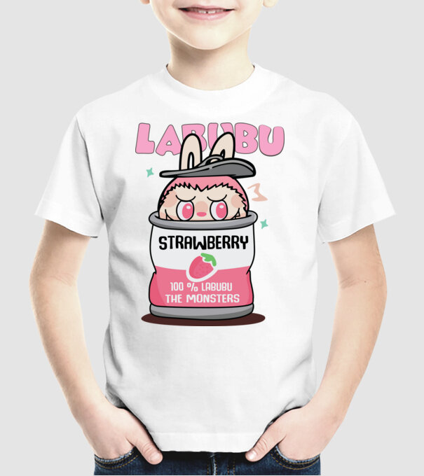 Labubu Strawberry minta fehér pólón