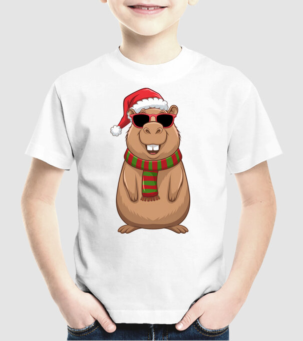 Smiling Capybara Christmas minta fehér pólón