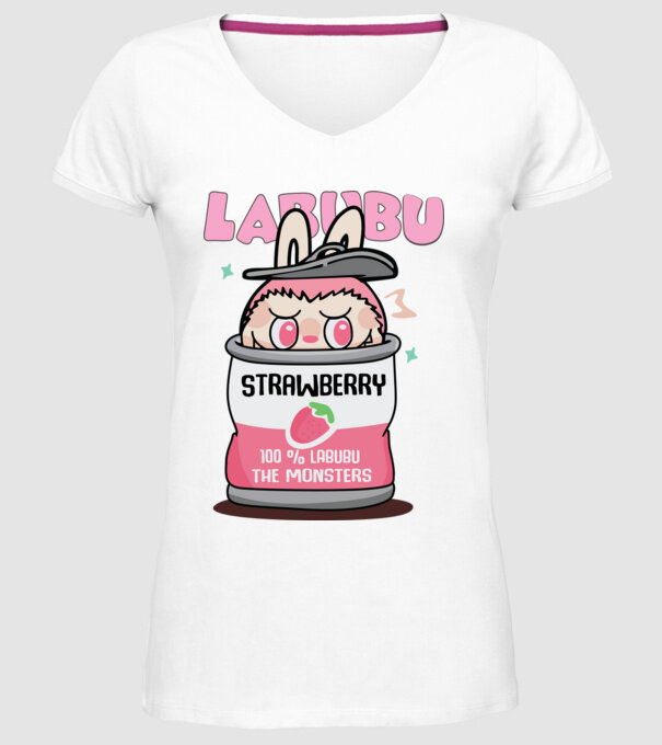 Labubu Strawberry minta fehér pólón