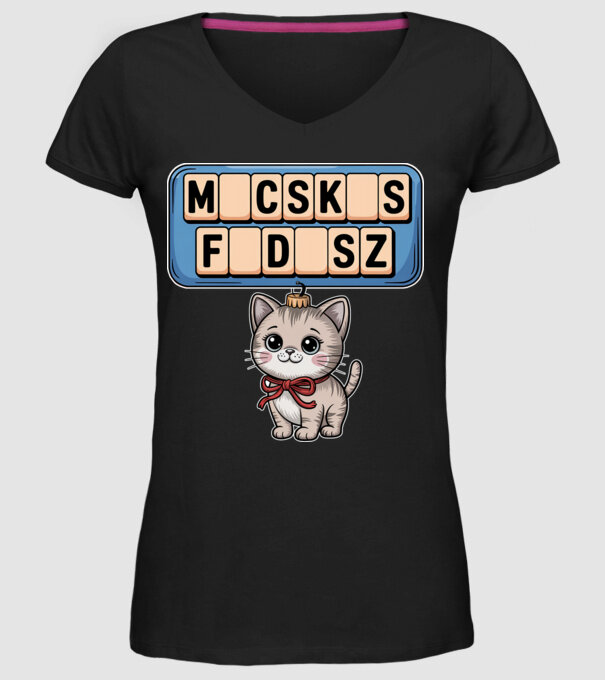 Macskás Fadísz minta fekete pólón