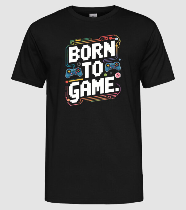 Born to Game pixel fekete alapra minta fekete pólón