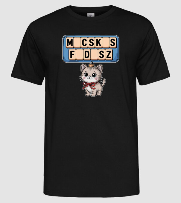 Macskás Fadísz minta fekete pólón