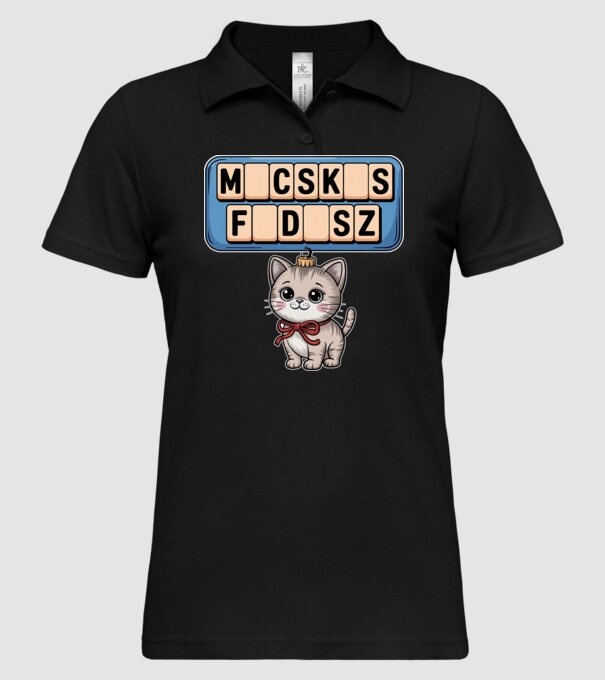 Macskás Fadísz minta fekete pólón