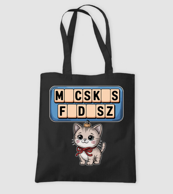 Macskás Fadísz minta fekete pólón