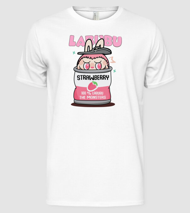 Labubu Strawberry minta fehér pólón