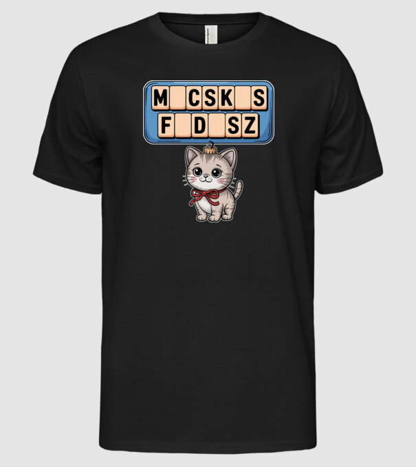 Macskás Fadísz minta fekete pólón
