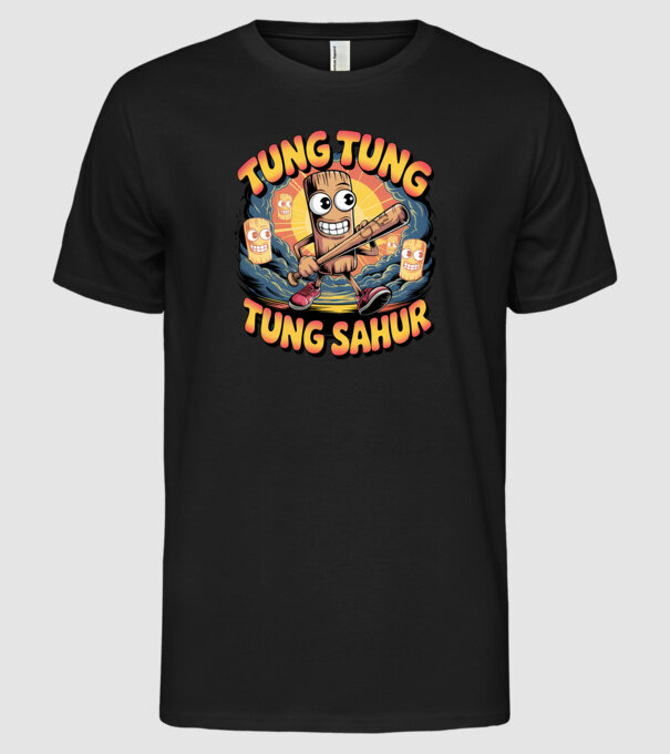 Tung Tung Tung Sahur Retro minta fekete pólón