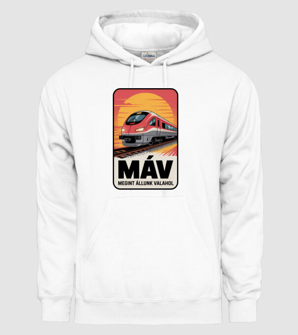 MÁV - megint állunk valahol minta fehér pólón