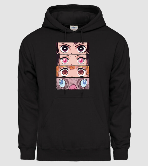 Demon Slayer szemek minta fekete pólón