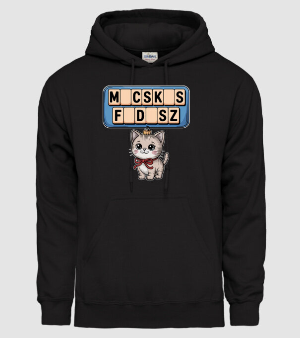 Macskás Fadísz minta fekete pólón