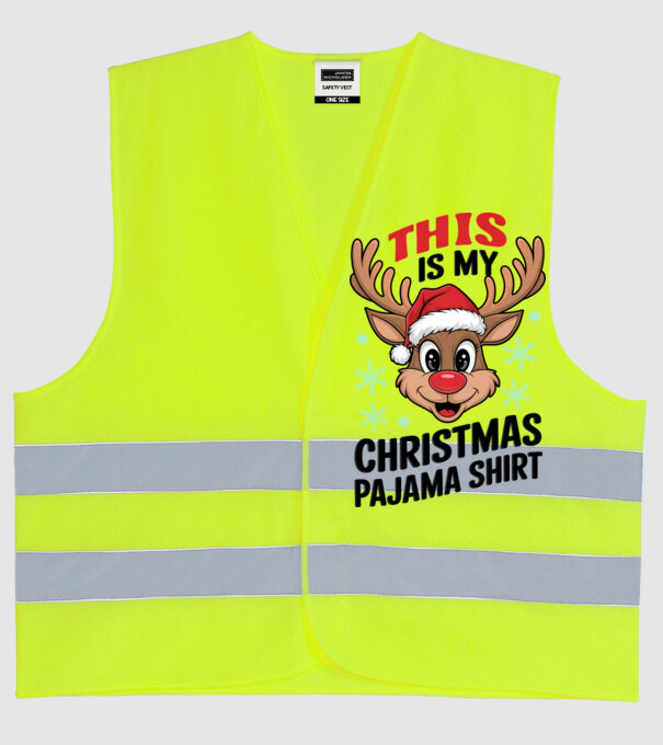 This is my christmas pajama shirt rénszarvas fehér pólóra minta neonsárga pólón