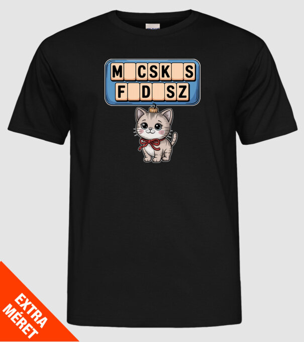 Macskás Fadísz minta fekete pólón