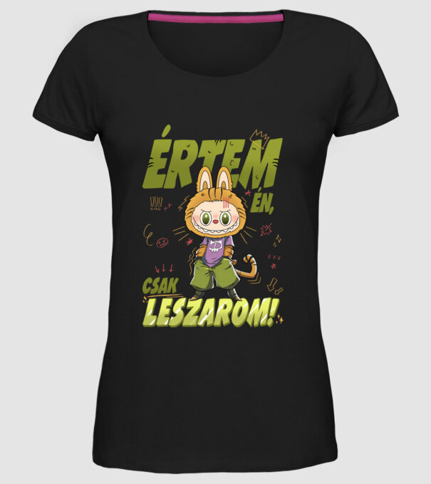 Értem én, csak leszarom Labubu minta fekete pólón