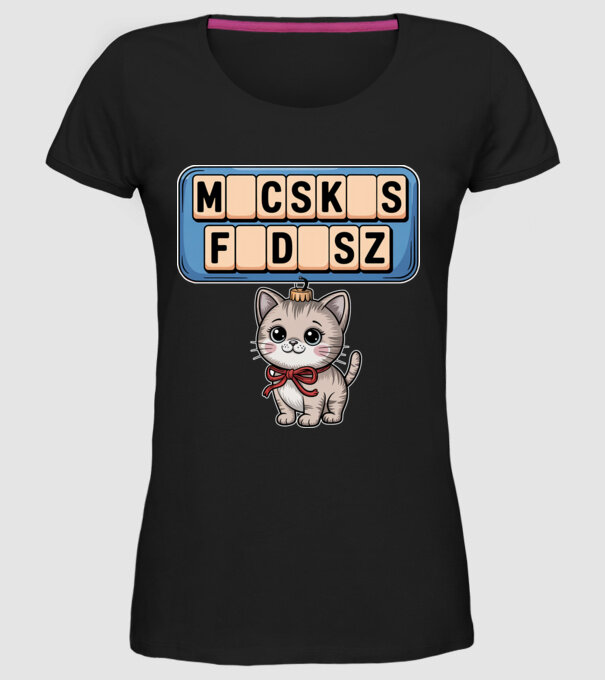 Macskás Fadísz minta fekete pólón