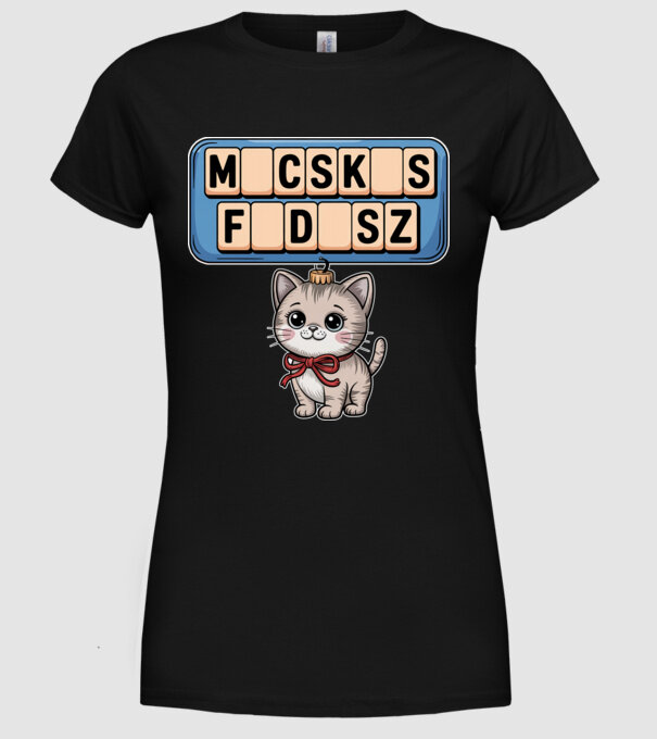 Macskás Fadísz minta fekete pólón