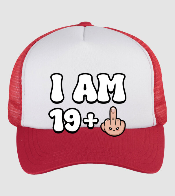 I am 19+1 minta fehér/piros pólón