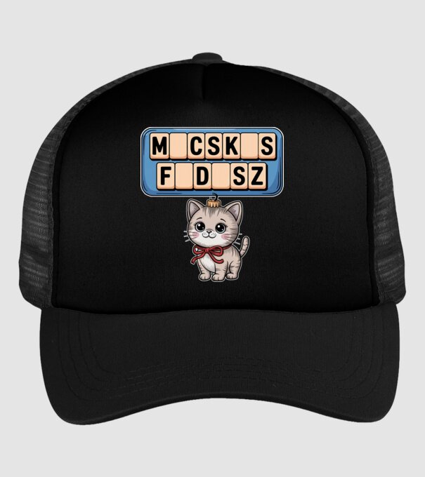 Macskás Fadísz minta fekete pólón