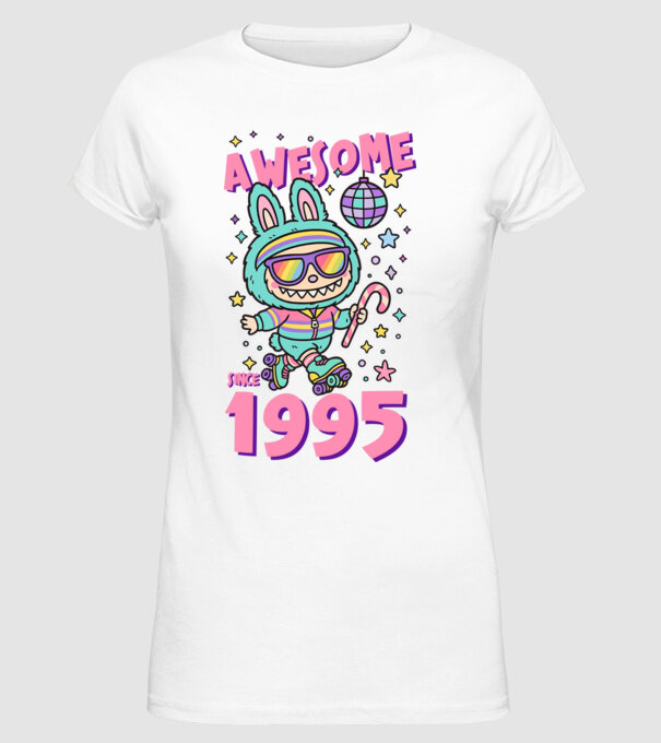 Awesome since 1995 Labubu - 30 éves születésnapra minta fehér pólón