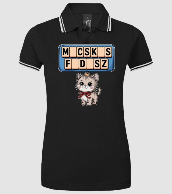 Macskás Fadísz minta fekete pólón