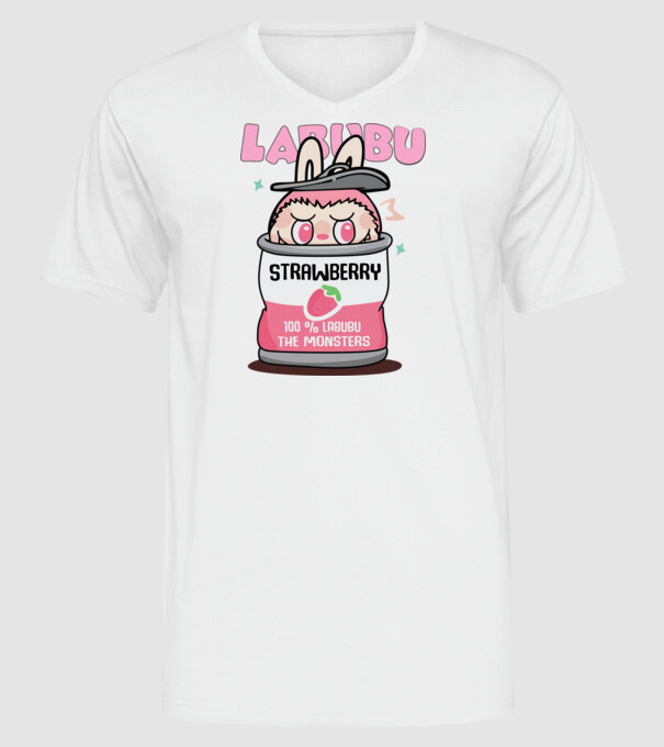 Labubu Strawberry minta fehér pólón