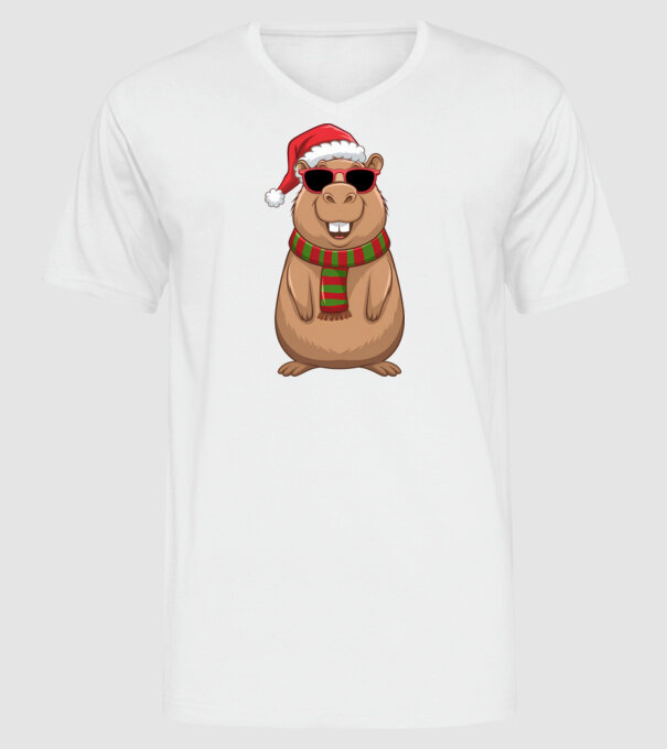Smiling Capybara Christmas minta fehér pólón