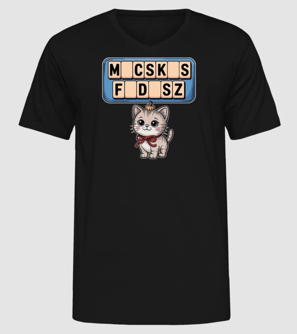 Macskás Fadísz minta fekete pólón