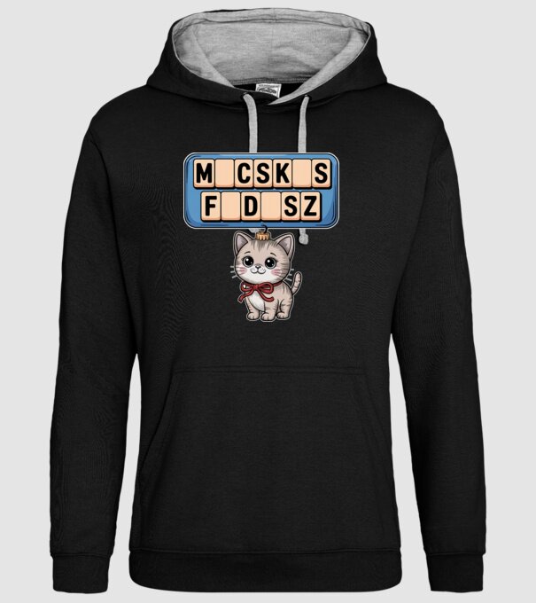 Macskás Fadísz minta fekete pólón