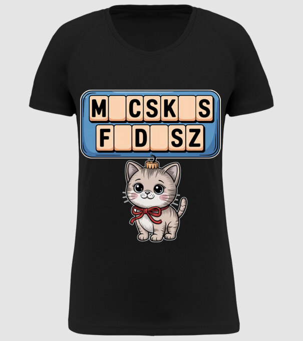 Macskás Fadísz minta fekete pólón