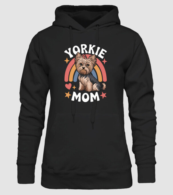 Yorkie mom fekete pólóra minta fekete pólón