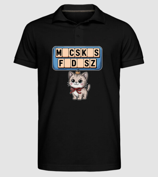 Macskás Fadísz minta fekete pólón
