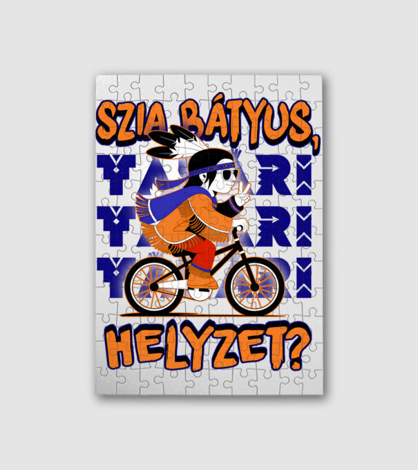 Biciklis yakari Szia bátyus helyzet minta fehér pólón