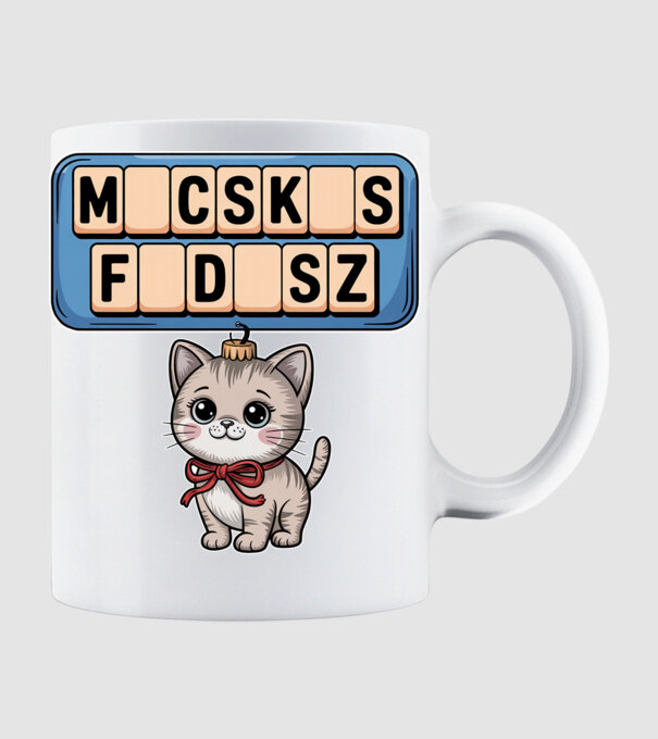 Macskás Fadísz minta fehér pólón