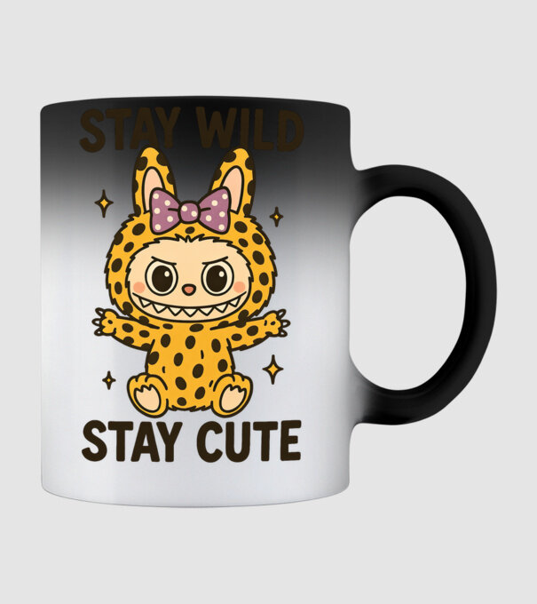 Stay wild, stay cute minta fekete pólón