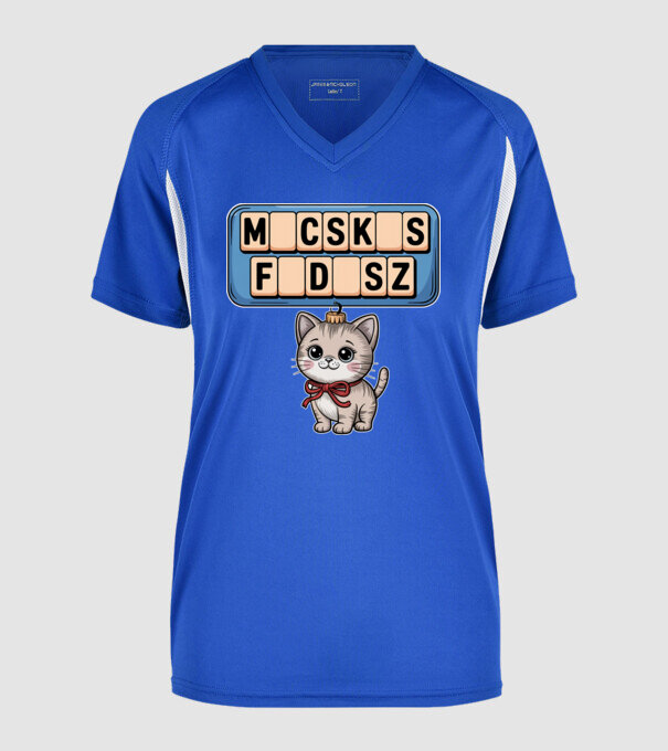 Macskás Fadísz minta királykék pólón