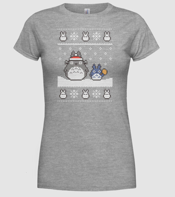 Karácsonyi Totoro minta szürke pólón