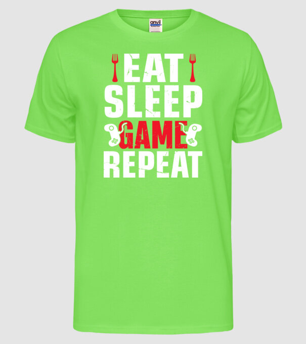 Eat sleep game repeat minta neonzöld pólón