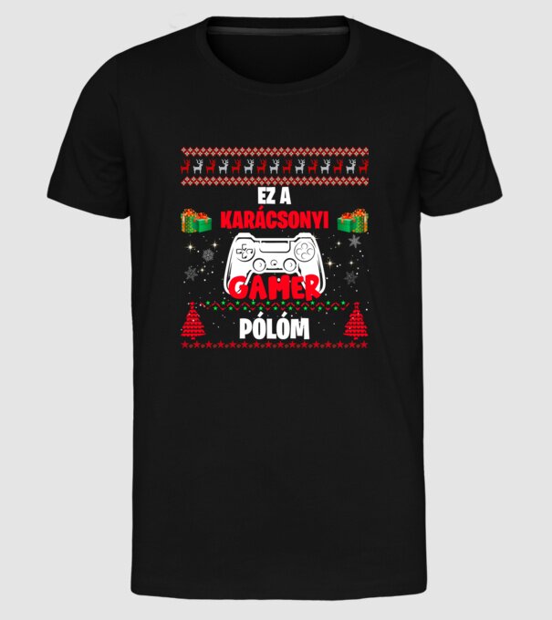 Ez a karácsonyi gamer pólóm minta fekete pólón
