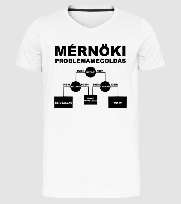 Mérnöki problémamegoldás minta fehér pólón
