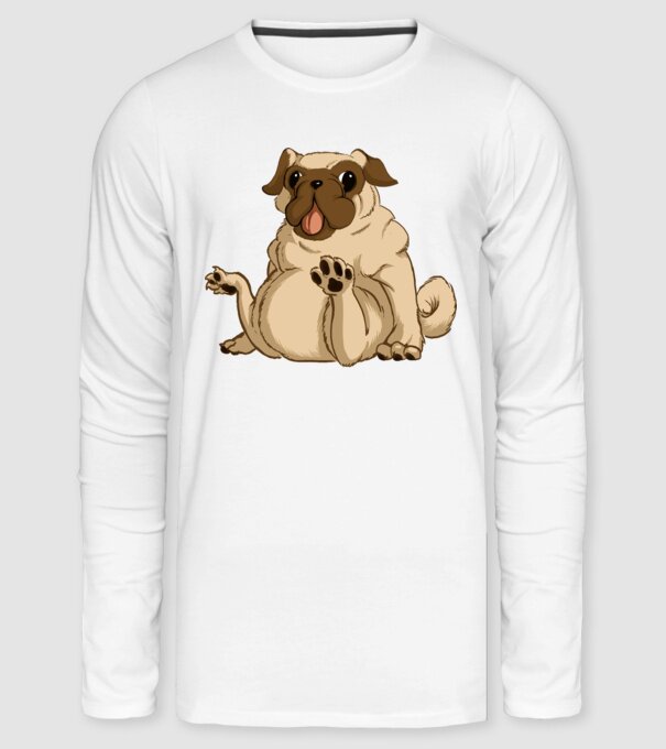 Mopsz minta fehér pólón