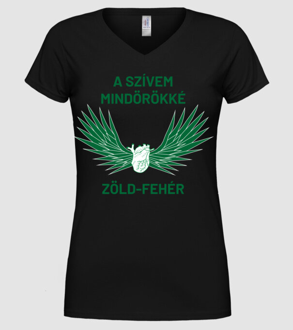 A szívem mindörökké zöld-fehér minta fekete pólón
