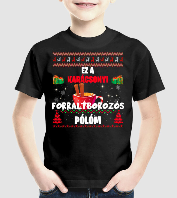 Ez a karácsonyi forraltborozós pólóm minta fekete pólón