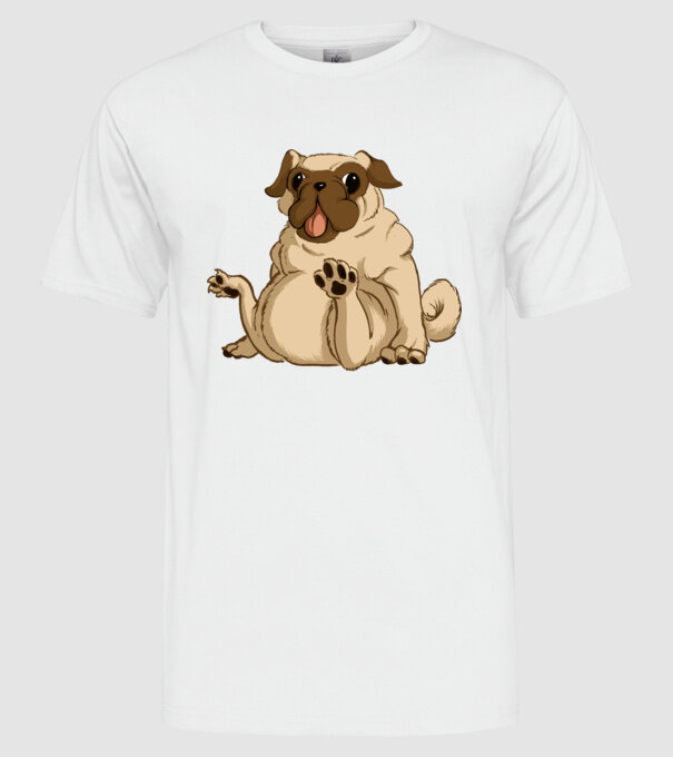 Mopsz minta fehér pólón