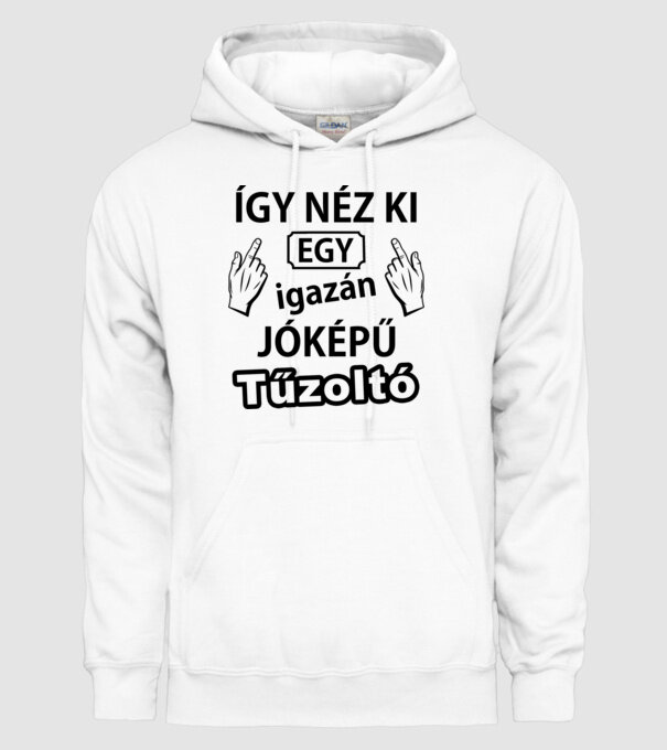 Jóképű tűzoltó minta fehér pólón