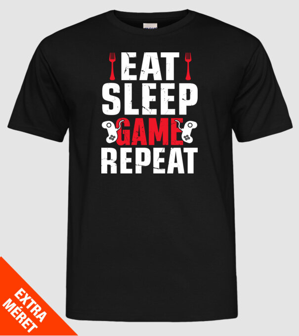 Eat sleep game repeat minta fekete pólón
