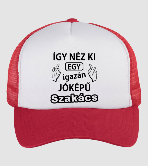 Jóképű szakács minta fehér/piros pólón