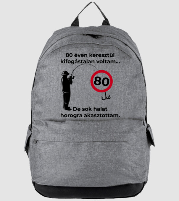 80 éven keresztül kifogástalan voltam horgász születésnap minta szürke pólón