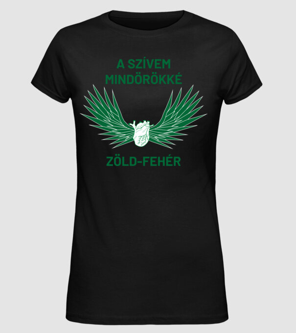 A szívem mindörökké zöld-fehér minta fekete pólón